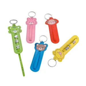 Five colorful cartoon animal leather keychains with adjustable lanyards for couples
