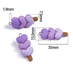 Dettagli del ciondolo lecca-lecca a cuore viola con dimensioni 35x15,5x7,5mm per gioielli