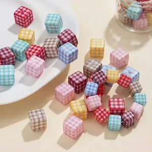 Colorful acrylic gingham cube beads for DIY necklace and bracelet crafting