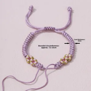 Handgewebtes violettes Pfirsichknoten-Armband mit verstellbarem Verschluss und Blumen