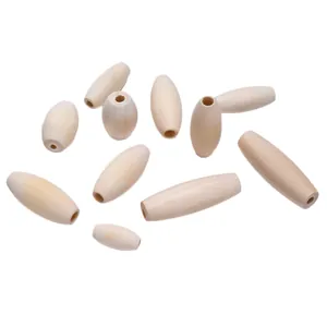 Natural wood oval beads for DIY necklaces and jewelry making with smooth polished finish