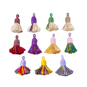 Handmade colorful Tibetan style cotton tassels for DIY keychains and bag decoration set