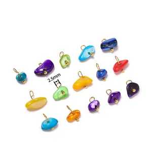 Mini natural irregular stone charms for DIY jewelry making with 2.5mm gold metal ring