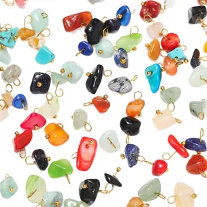 Natural stone irregular mini pendants with gold metal loops for DIY jewelry making