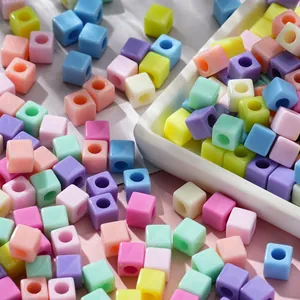 Square Acrylic Loose Beads Macaron Color Large Hole Cube Beads For Handmade DIY Bracelet Necklace Jewelry Making Findings