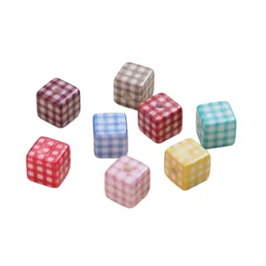 Colorful checkered acrylic cube beads for DIY jewelry and handmade craft projects