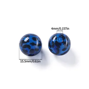 Perla acrilica leopardata blu con diametro di 15,5mm e dettaglio del foro da 4mm