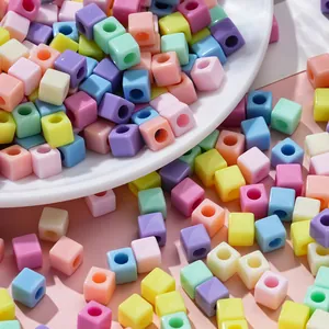 Detailed top view of mixed 7mm macaron color square acrylic spacer beads for DIY jewelry