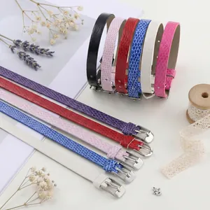 Adjustable 8mm snake pattern PU leather wristbands in multiple colors with silver buckles