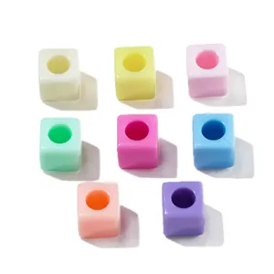 7mm square macaron colorful acrylic beads with large holes for DIY jewelry making