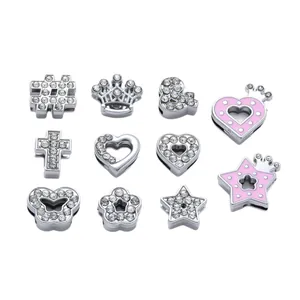Perline fai-da-te a cuore e corona con strass per bracciali e creazione di gioielli