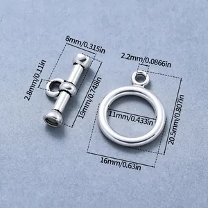 Detailansicht der Maße von versilbertem OT-Knebelverschluss aus Zinklegierung für DIY-Schmuck