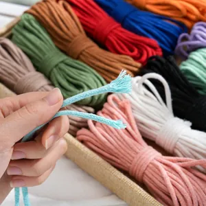 Cordon en coton tressé de 3mm en couleurs variées pour loisirs créatifs et DIY faits à la main