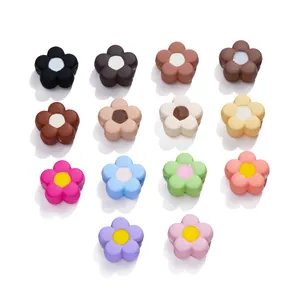 Detailed matrix of acrylic flower beads in 14 colors for DIY jewelry making