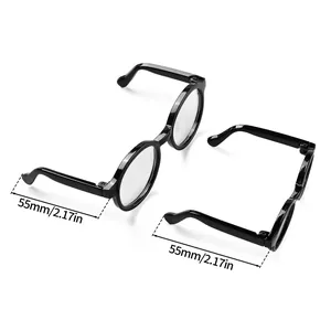 Detail shot of black round doll glasses with 55mm / 2.17in temple length dimensions