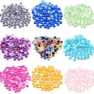 Detailed grid of colorful ABS faux pearl accessories with vibrant metallic luster
