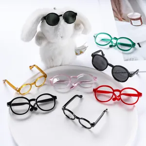 Cute round frame doll glasses set with colorful frames and clear lenses for plush toys