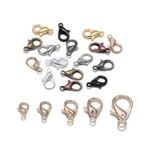 Assorted alloy lobster clasps in various colors and sizes for DIY jewelry making