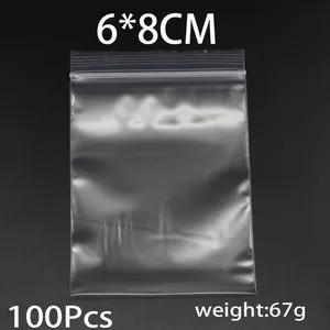 Λεπτομέρεια διάφανης σακούλας PE 6x8cm με κλείσιμο zip, συσκευασία 100 τεμαχίων