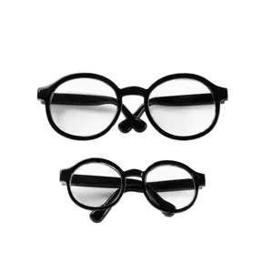 Fashionable round black frame glasses with clear lenses for dolls and accessories