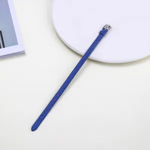 8mm blue snakeskin pattern PU leather strap with silver buckle for DIY jewelry