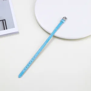 Light blue 8mm PU snake pattern wristband with silver buckle for DIY jewelry
