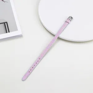 Adjustable light pink snake pattern PU leather wristband with silver metal buckle