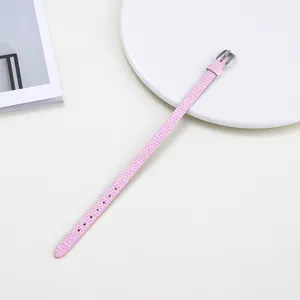 Pink snake pattern PU leather 8mm adjustable strap with a silver buckle closure