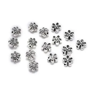 DIY jewelry alloy flower spacer beads for bracelets with oxidized finish and clear texture