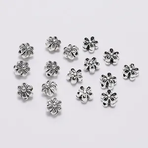 Antique Silver Alloy Flower Spacer Beads For DIY Jewelry Making Tibetan Style Floral Loose Beads For Bracelet Necklace Crafting
