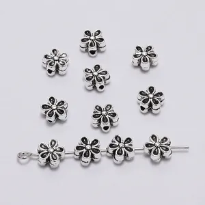 Antique silver flower spacer beads with five petals for DIY jewelry bracelet making