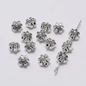 DIY jewelry beads in silver-tone alloy flower shape for personalized bracelets