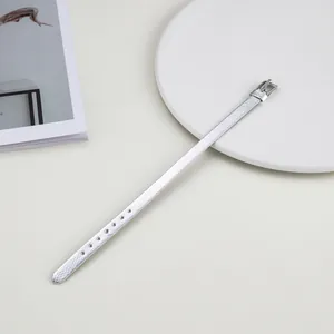Silver snakeskin pattern PU leather 8mm adjustable wrist strap with metal buckle