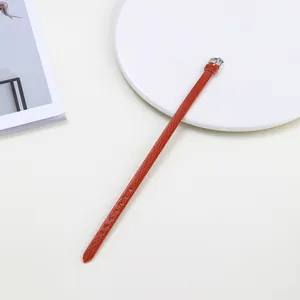 Orange snakeskin texture 8mm adjustable PU leather wristband with silver buckle