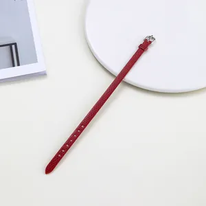 Red 8mm adjustable PU leather wristband with snakeskin texture and silver buckle
