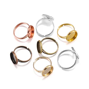 Adjustable round bezel cup ring bases in seven metallic finishes for DIY jewelry making