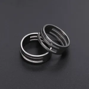 Detail view of double stacked industrial steel rings with a unique triple layer hollow design