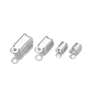 Polished silver metal folding cord ends and crimp clasps for DIY jewelry making
