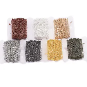 Flat metal O-chain assortment for DIY jewelry on spool cards in seven metallic colors
