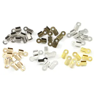 DIY jewelry making kit with U-shape metal ribbon crimps in six metallic finishes