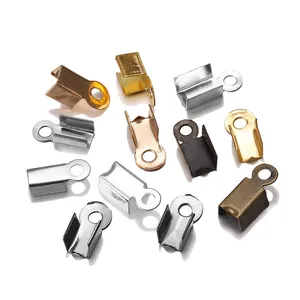 Assorted metal cord end crimps for DIY jewelry making in various metallic finishes