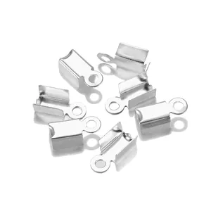 DIY silver stainless steel ribbon end crimps for jewelry making cord necklace clips