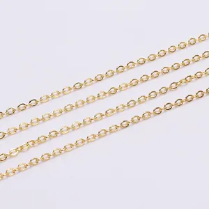Macro view of parallel golden cable chain links for DIY jewelry and necklaces