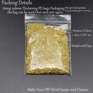 Detail of 2x3mm golden cross chain for DIY jewelry stored in a thick PE resealable bag