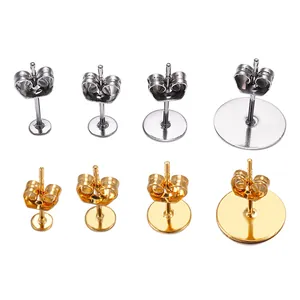 Stainless Steel Earring Posts With Butterfly Backs Flat Pad Round Base DIY Jewelry Making Findings Accessories For Earrings