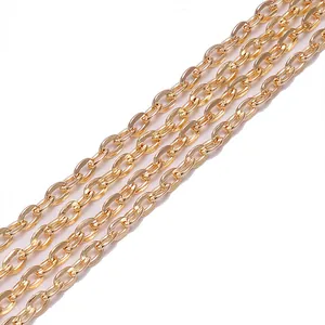 Golden 2x3mm flat cross chain for DIY necklaces with bright polished metal finish