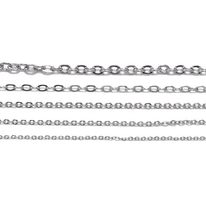 Polished silver stainless steel O-chain necklace links in five different thicknesses