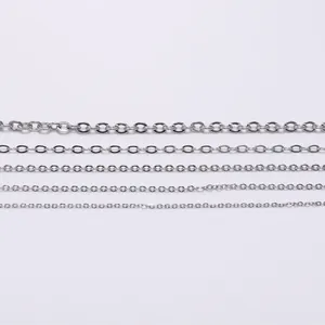 Flat O-shaped stainless steel chain links in five different sizes for jewelry making