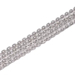 Silver 2x3mm flat cable chain for DIY necklace jewelry making with polished metal links
