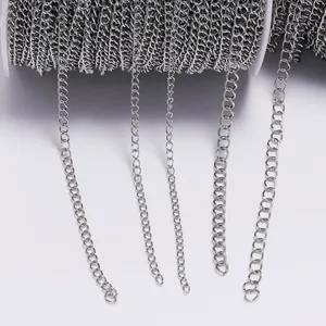 Polished silver stainless steel curb chain roll for DIY jewelry making and craft supplies